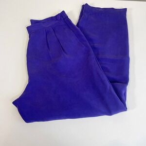 Patrick Collection Womens Silk Ankle Trouser Pants Purple 8 High Rise Pleated